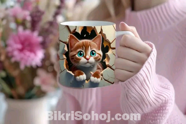 3D বিড়ালের একটি ওয়াল ডিজাইন মগে